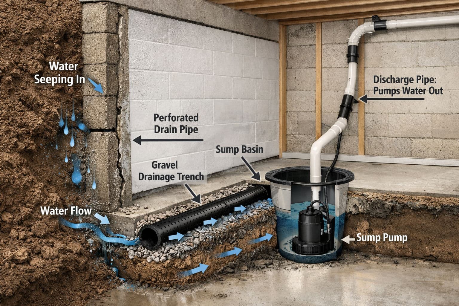 How a Basement Interior Drain System Works image