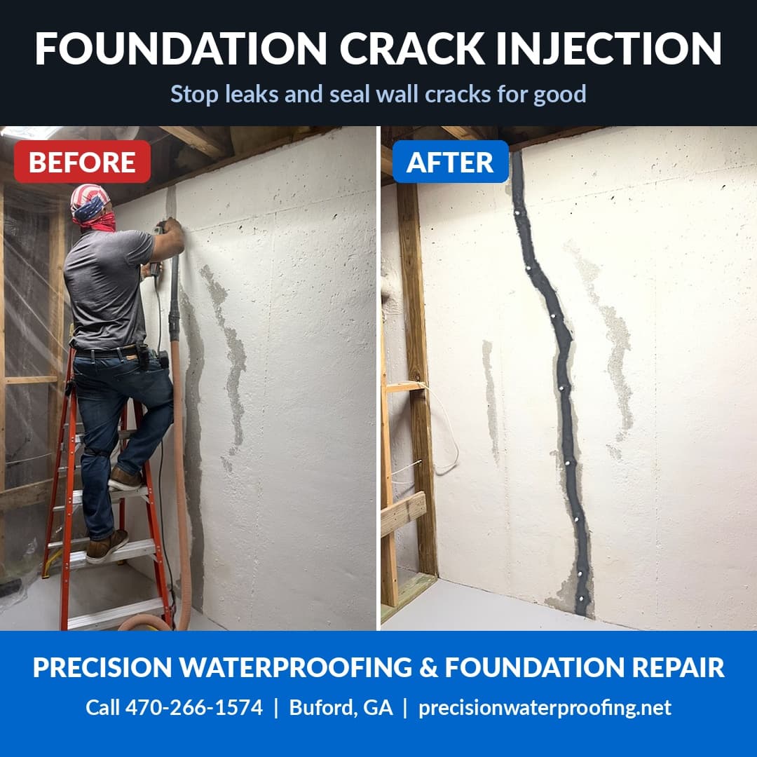 Basement Wall Crack Injection Fixed a Leaky Foundation in Hoschton GA image